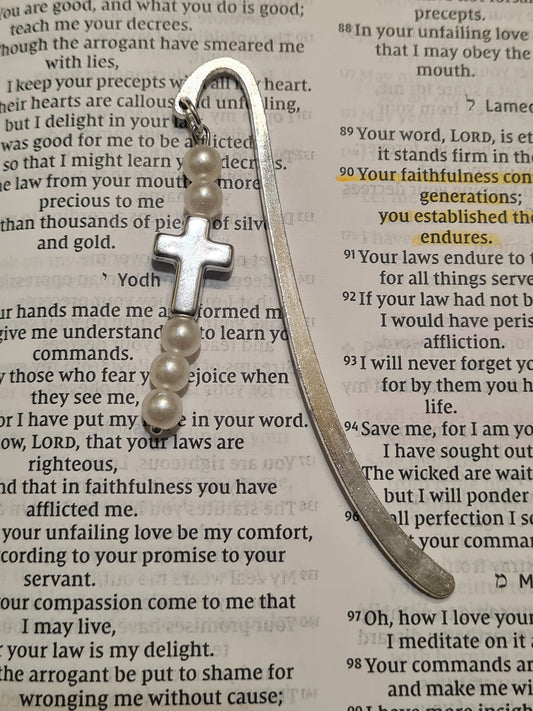 Pearls & Cross Charm Bible Bookmark ~ Bookmark ~ Christian Bookmark