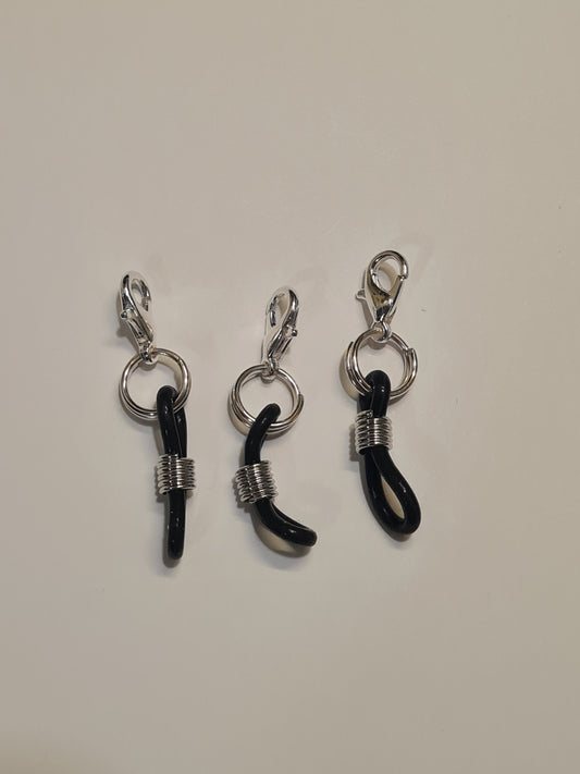 Never Lose Your Pen ~ Set of 3 Black Silicon Pen Holder ~ Glasses Holder ~ ID Badge Reel Charm ~ Custom Made Charms