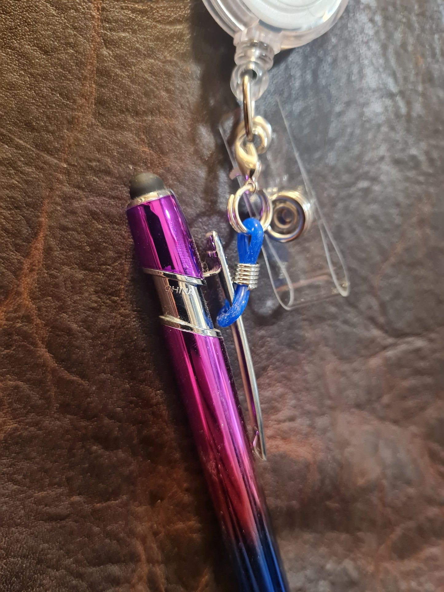 Never Lose Your Pen ~ Set of 3 Multi-colored Silicon Pen Holder ~ Glasses Holder ~ ID Badge Reel Charm ~ Custom Made Charms