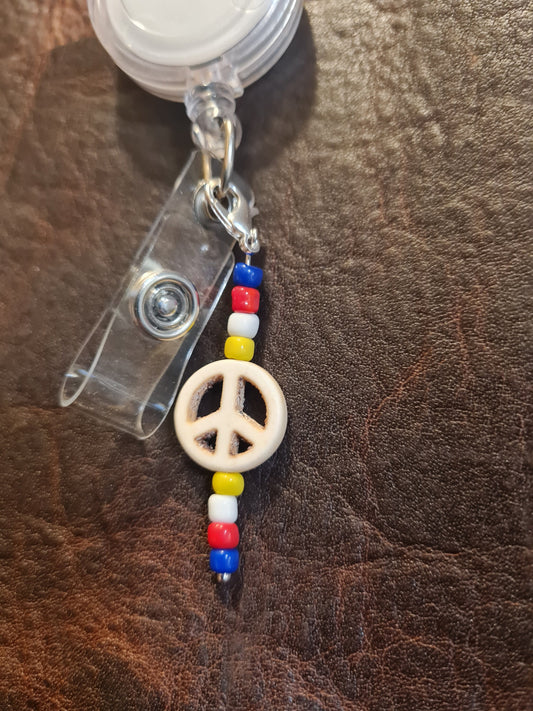 Beaded Peace Sign ~ ID Badge Reel Charm ~ Custom Made Charms ~ Badge Buddy ~ Badge Accessories