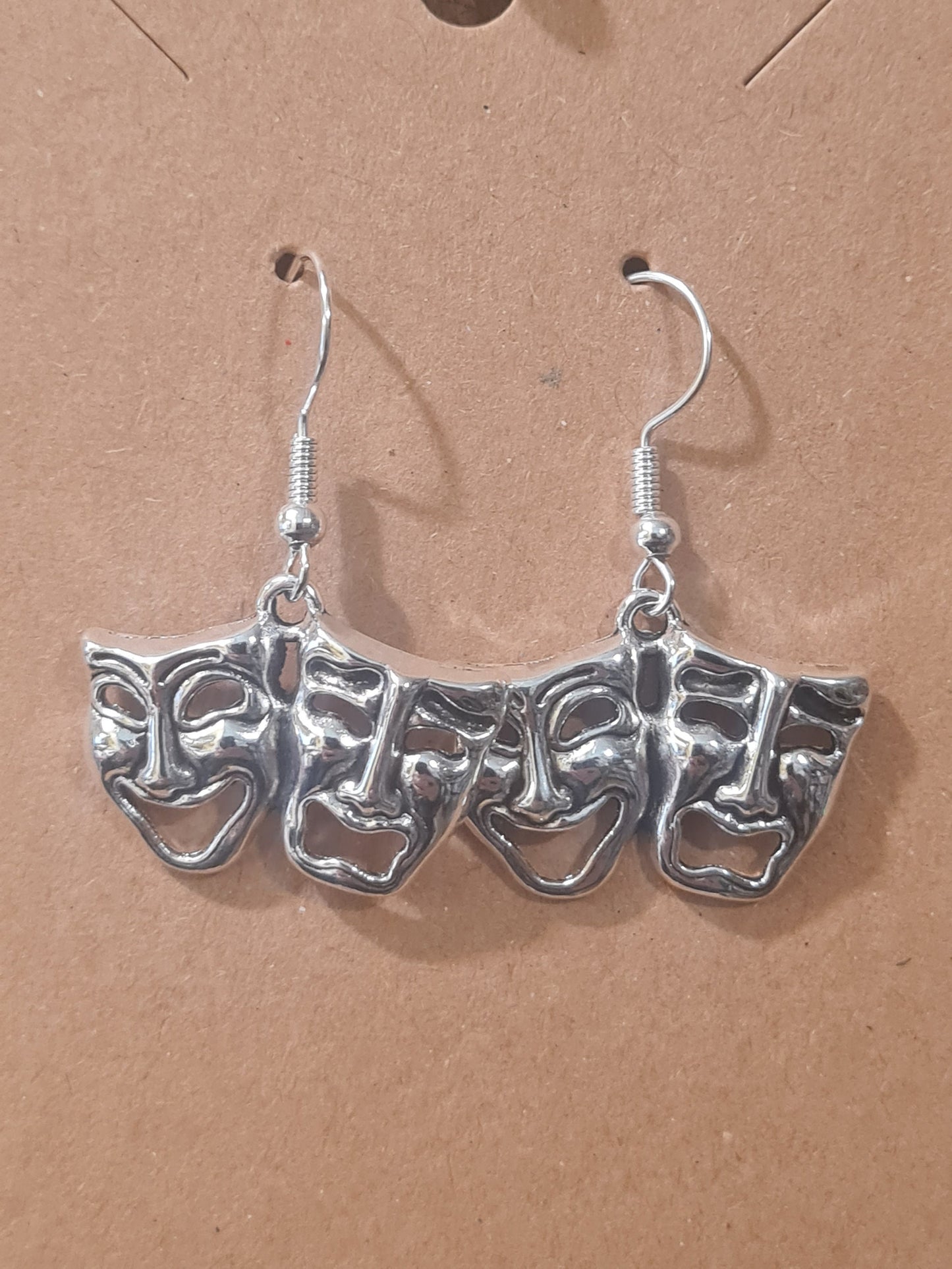 Comedy & Tragedy Mask Earrings ~ Stainless Fish Hook Posts