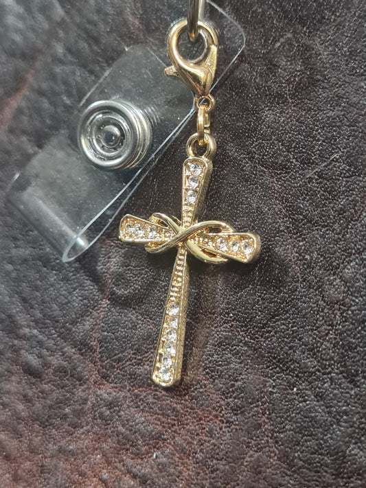 Sparkly Cross ~ ID Badge Reel Charm ~ Custom Made Charms ~ Badge Buddy ~ Badge Accessories