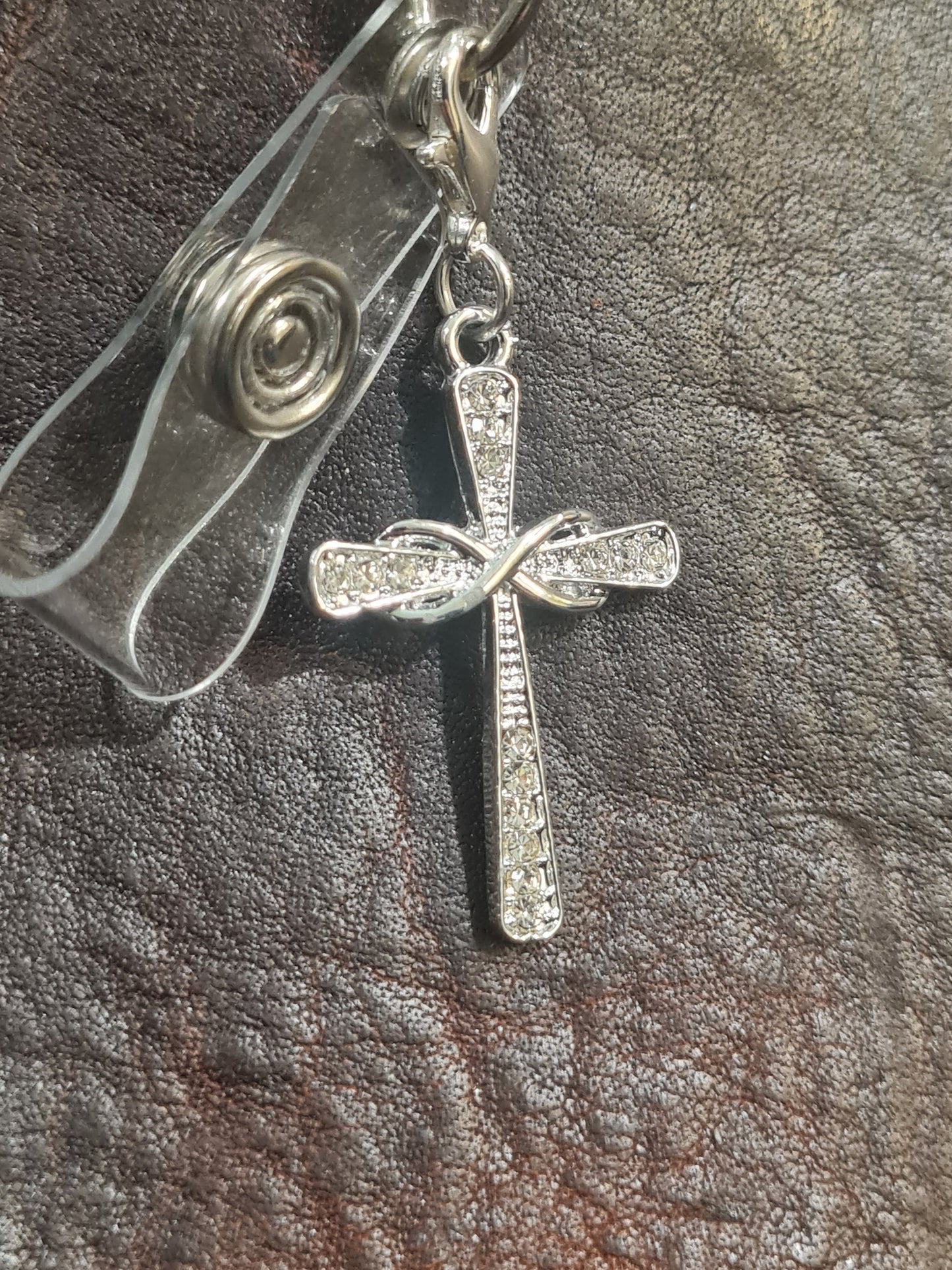 Sparkly Cross ~ ID Badge Reel Charm ~ Custom Made Charms ~ Badge Buddy ~ Badge Accessories