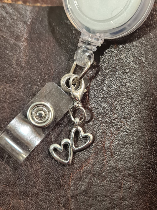 Double Heart ~ ID Badge Reel Charm ~ Custom Made Charms ~ 2 Styes ~ Badge Buddy ~ Badge Accessories