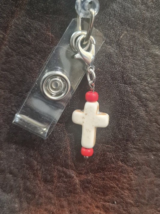 Ceramic Cross ~ ID Badge Reel Charm ~ Custom Made Charms ~ Badge Buddy ~ Badge Accessories
