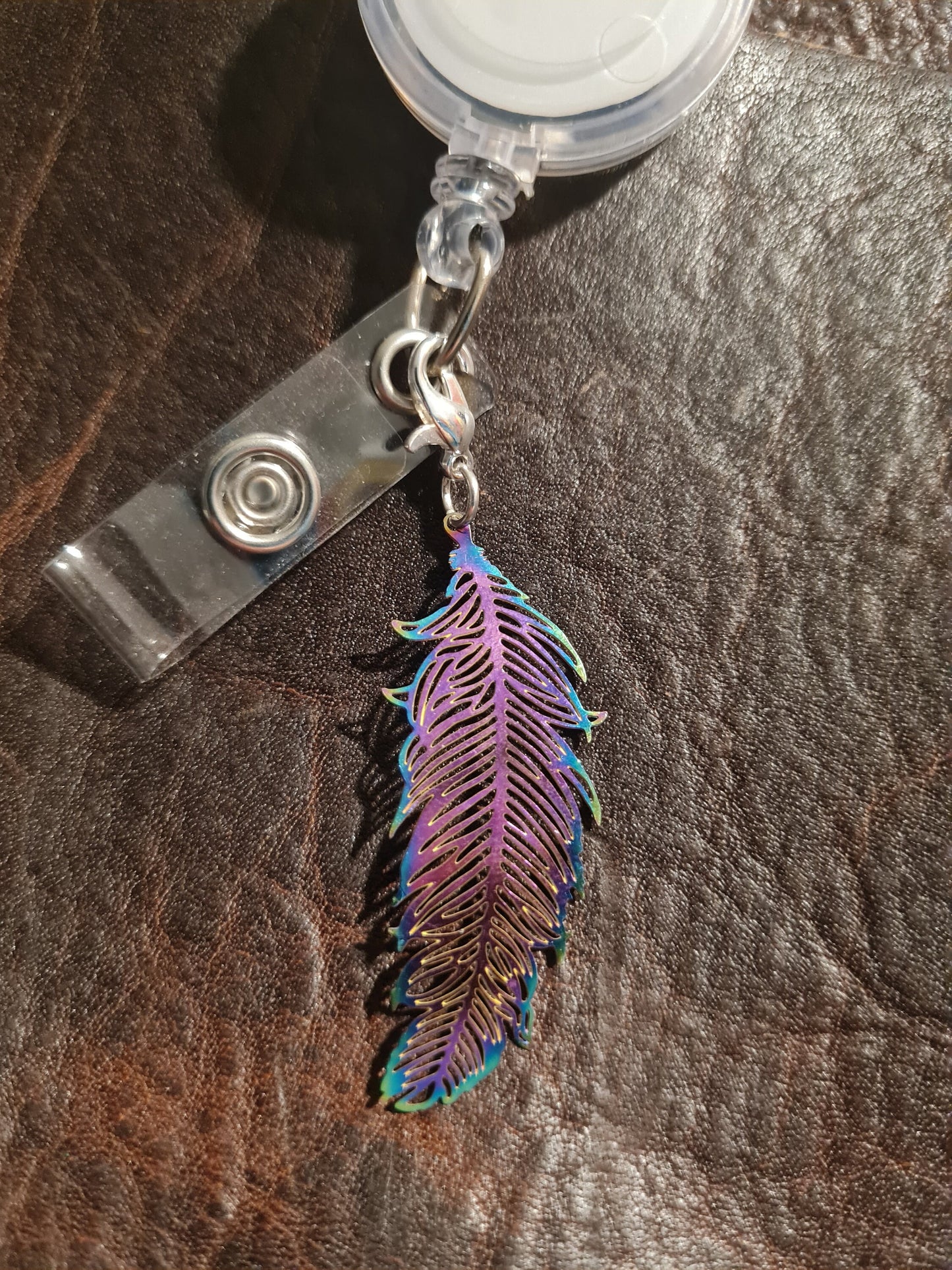 Metal Feather ~ ID Badge Reel Charm ~ Custom Made Charms ~ Badge Buddy ~ Badge Accessories