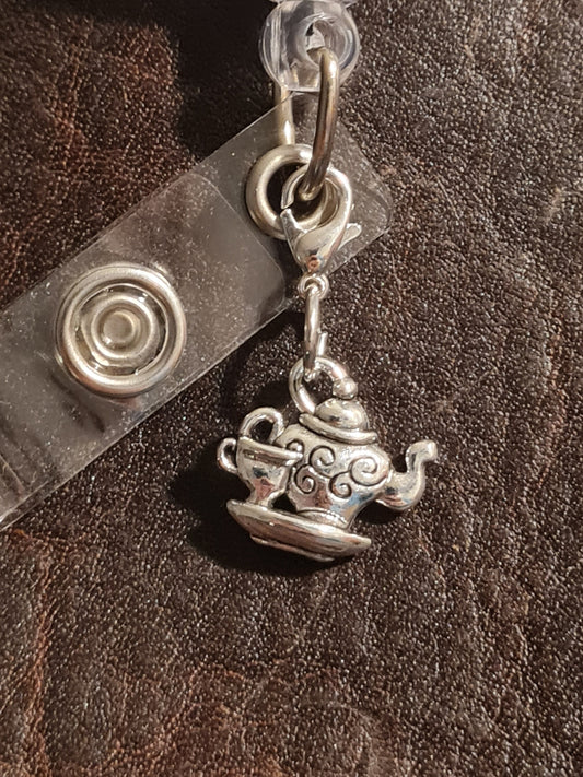 Tea Pot ~ ID Badge Reel Charm ~ Custom Made Charms ~Tea Time ~ Coffee Pot ~ Badge Buddy ~ Badge Accessories