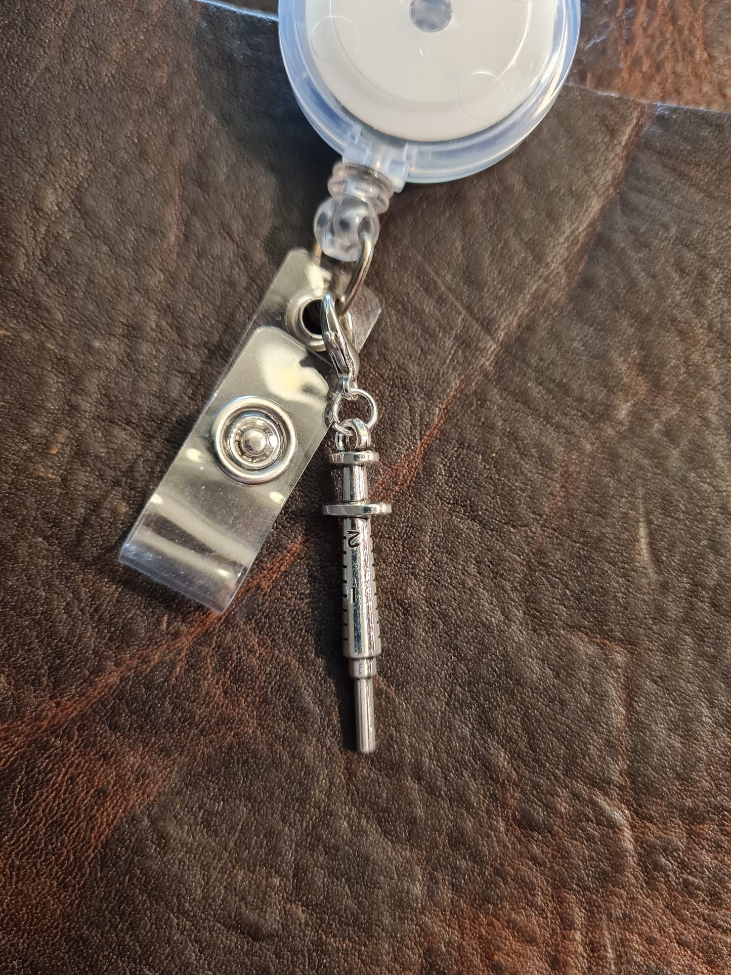 Hypodermic Needle ~ ID Badge Reel Charm ~ Custom Made Charms ~ Badge Buddy ~ Badge Accessories