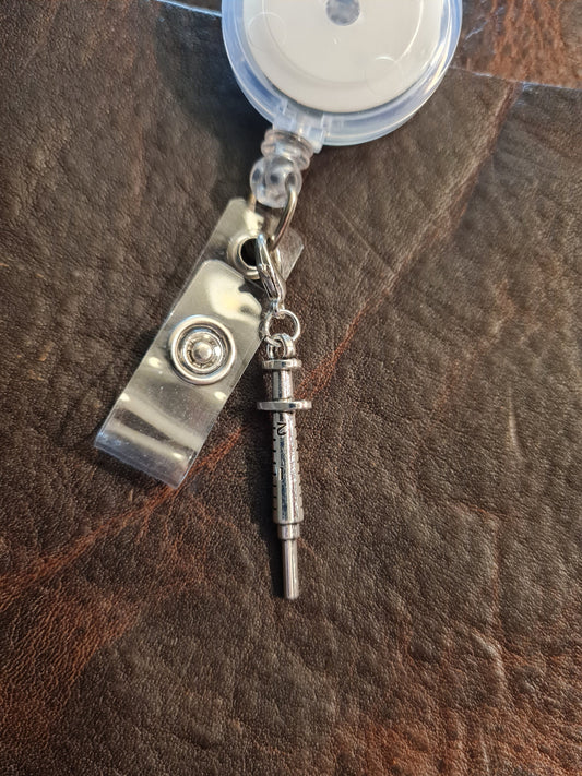 Hypodermic Needle ~ ID Badge Reel Charm ~ Custom Made Charms ~ Badge Buddy ~ Badge Accessories