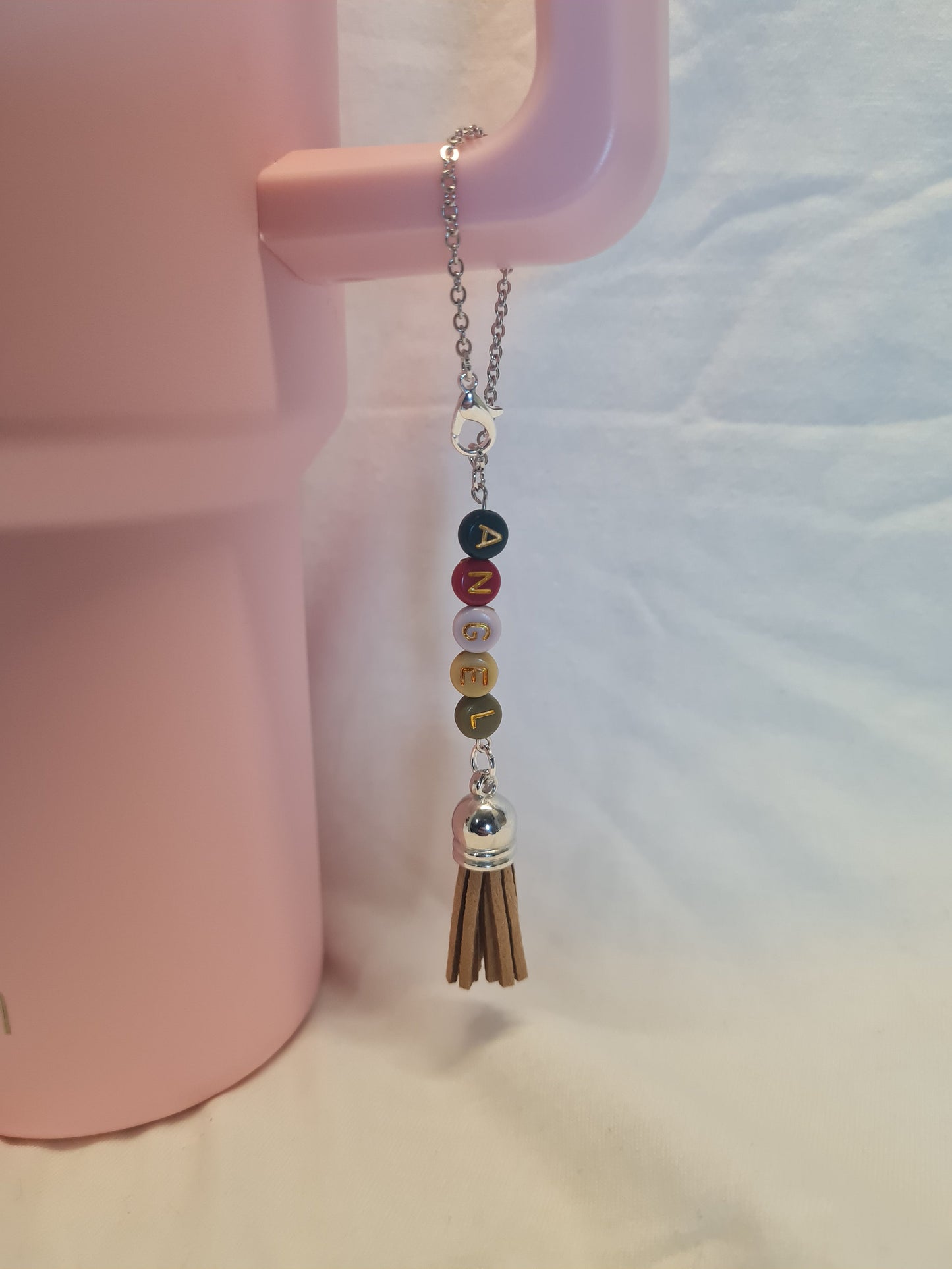 Personalized Tumbler Charm with Tassel ~ Stanley Cup Charm ~ Custom Made Charms ~ Cup Handle Charm ~ Cup Accessory
