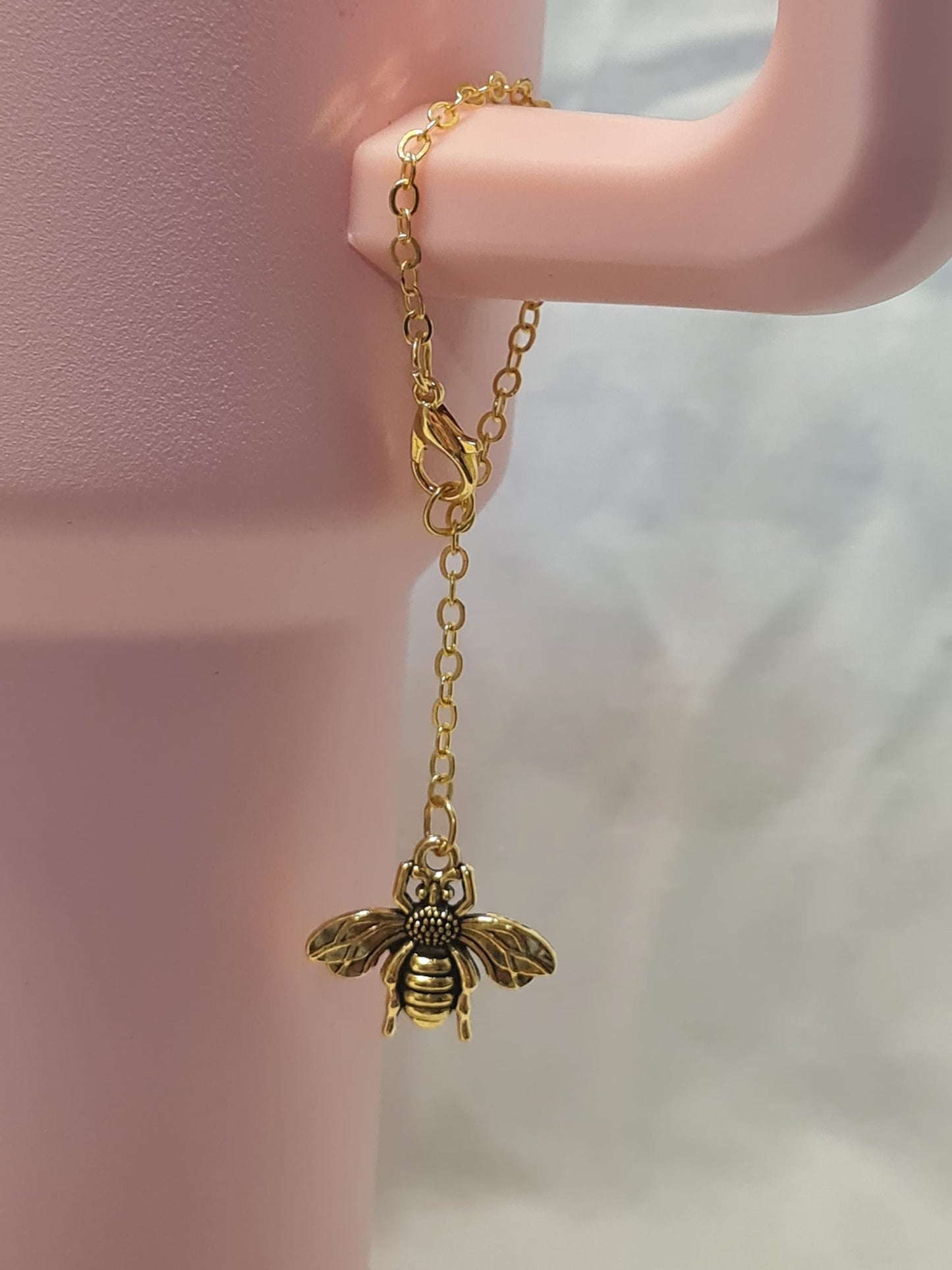 Honeybee Tumbler Handle Charm - Gold Bee Accessory for 40oz Stanley Cups - Cute Insect Dangle for Water Bottles & Large Travel Mugs