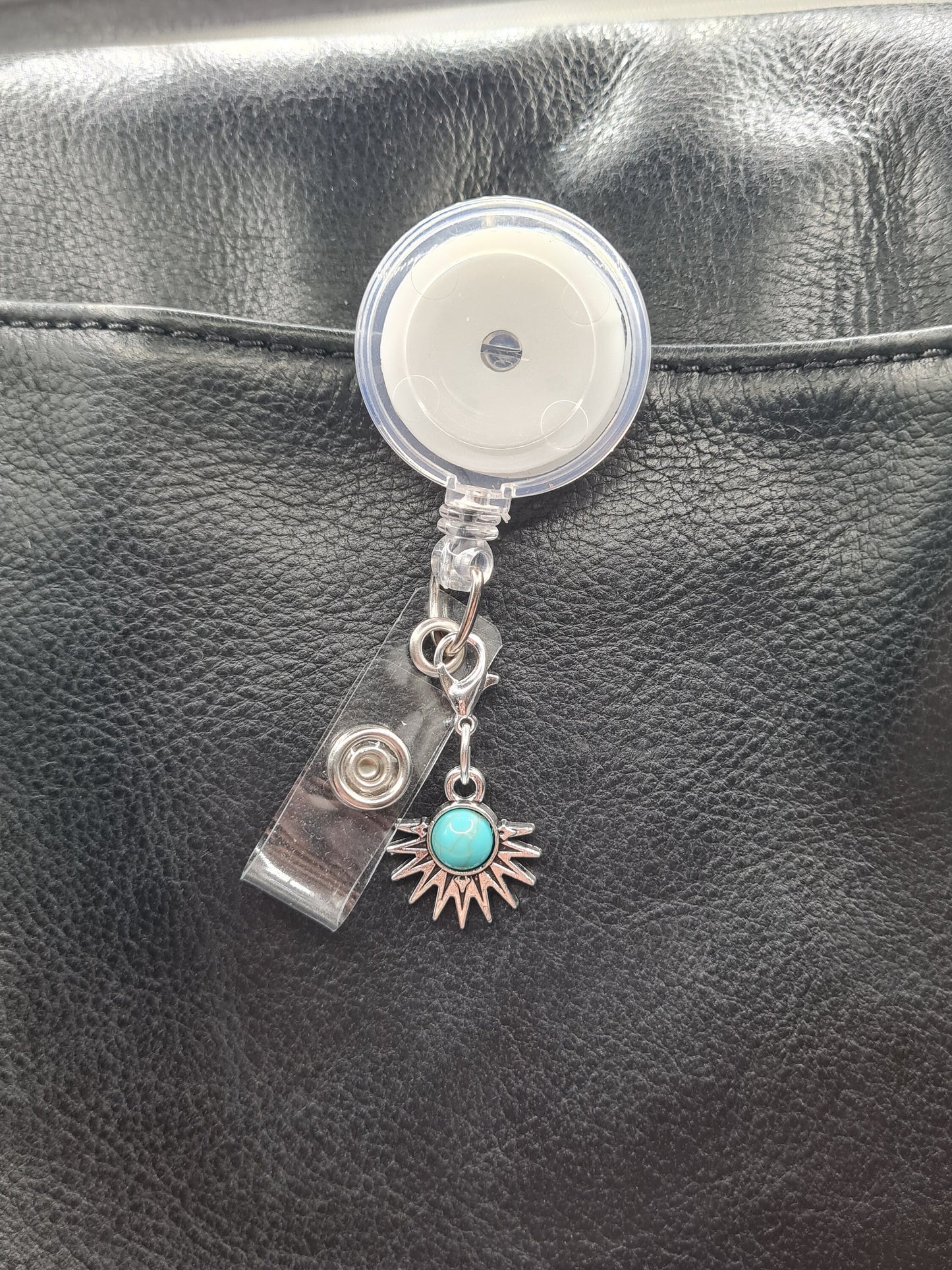 Turquoise Sunburst ~ ID Badge Reel Charm ~ Custom Made Charms ~ Badge Buddy ~ Badge Accessories