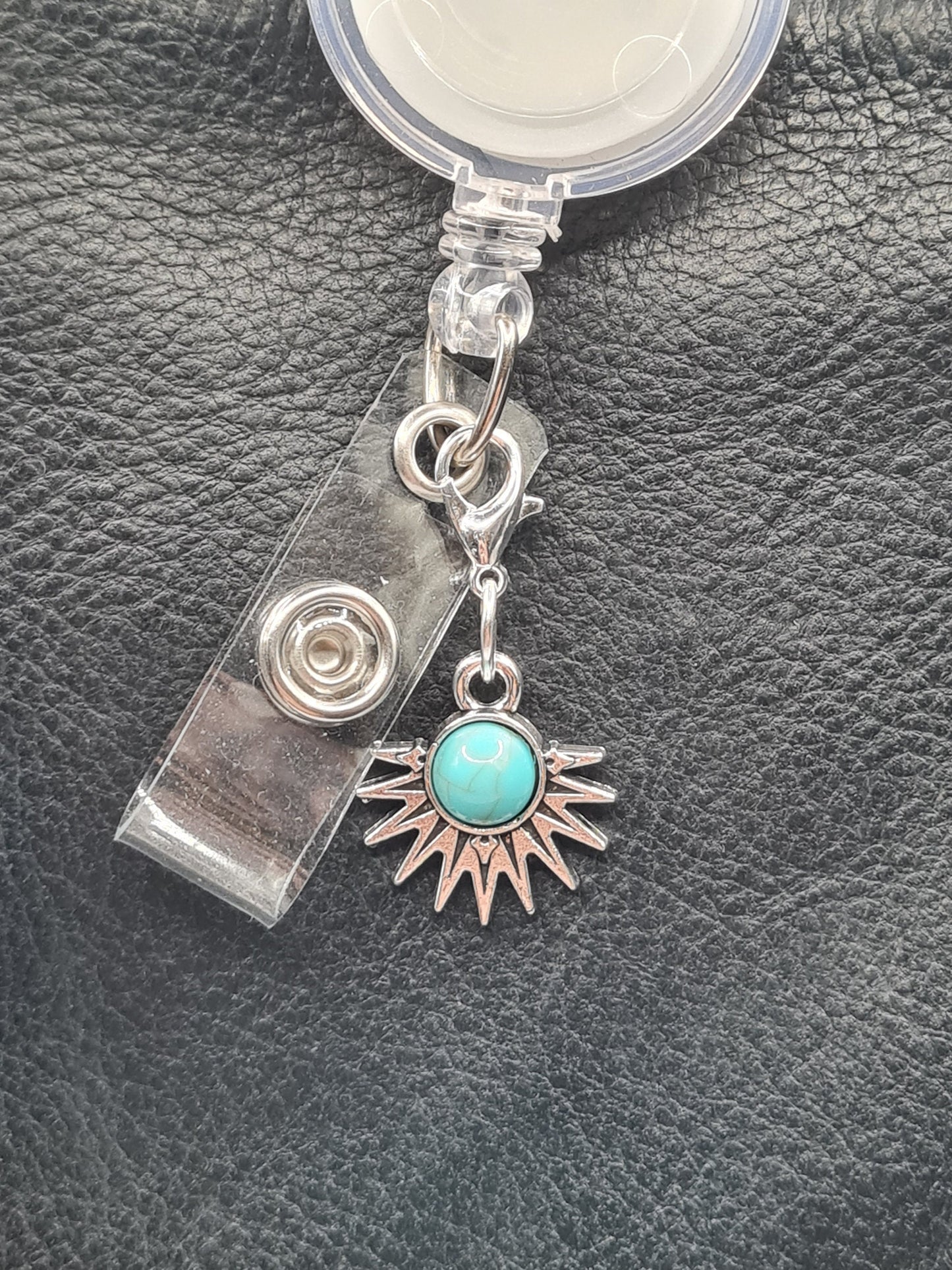 Turquoise Sunburst ~ ID Badge Reel Charm ~ Custom Made Charms ~ Badge Buddy ~ Badge Accessories