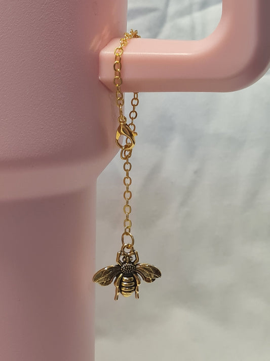 Honeybee Tumbler Handle Charm - Gold Bee Accessory for 40oz Stanley Cups - Cute Insect Dangle for Water Bottles & Large Travel Mugs