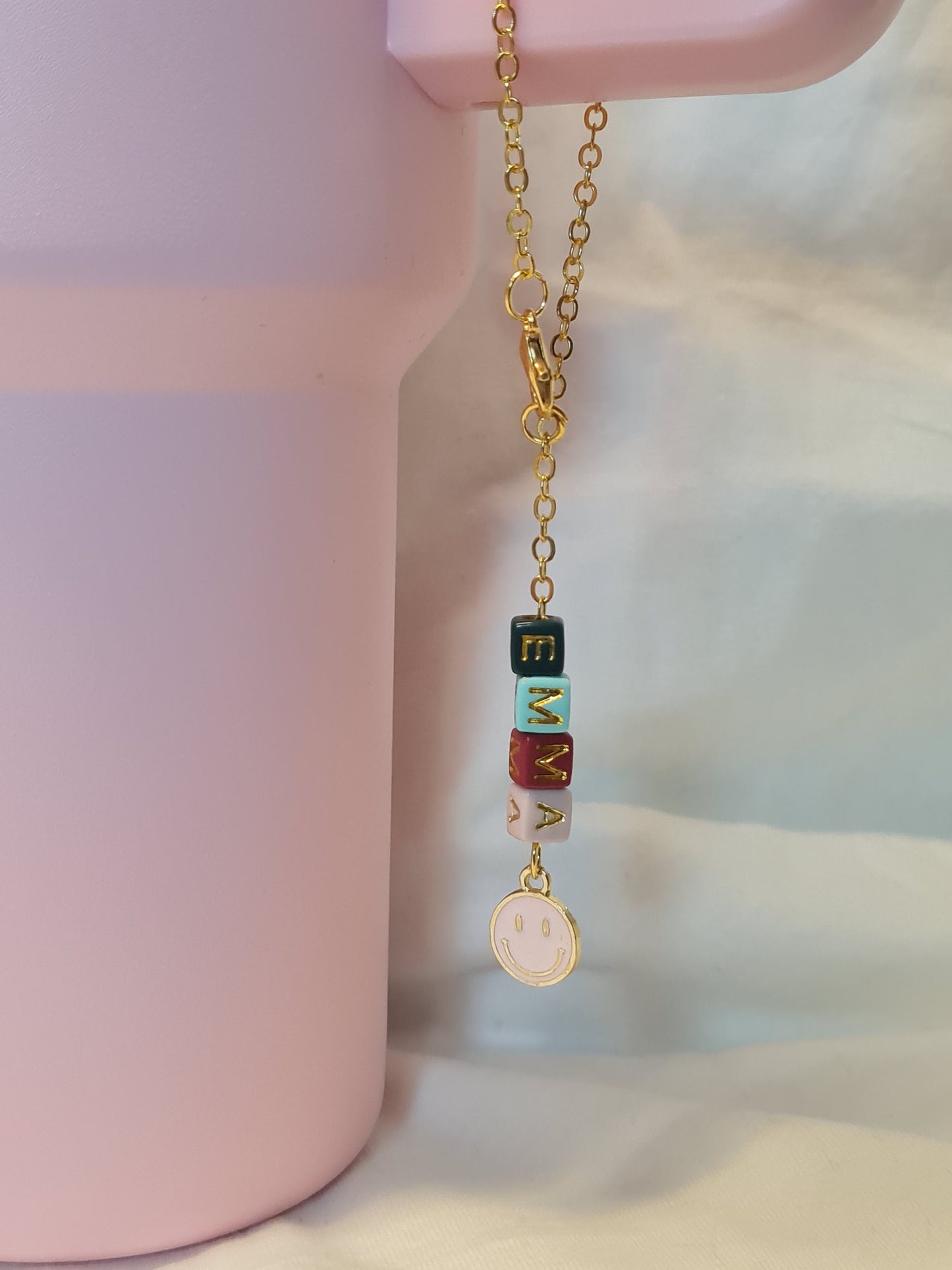 Personalized Tumbler Charm with Smiley Face Charm ~ Stanley Cup Charm ~ Custom Made Charms ~ Cup Handle Charm ~ Cup Charm ~ Cup Accessory