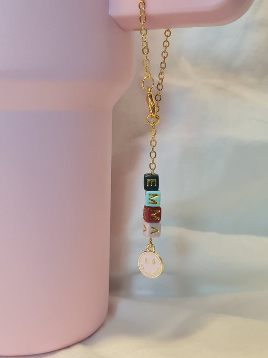 Personalized Tumbler Charm with Smiley Face Charm ~ Stanley Cup Charm ~ Custom Made Charms ~ Cup Handle Charm ~ Cup Charm ~ Cup Accessory