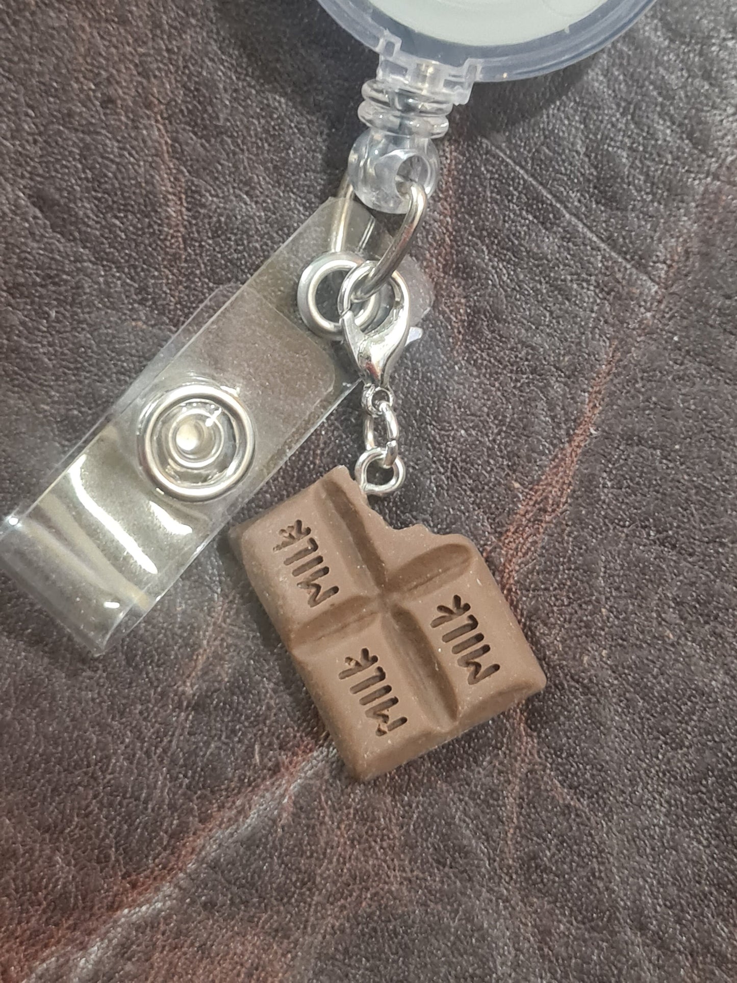 Chocolate Bar ~ ID Badge Reel Charm ~ Custom Made Charms ~ Badge Buddy ~ Badge Accessories