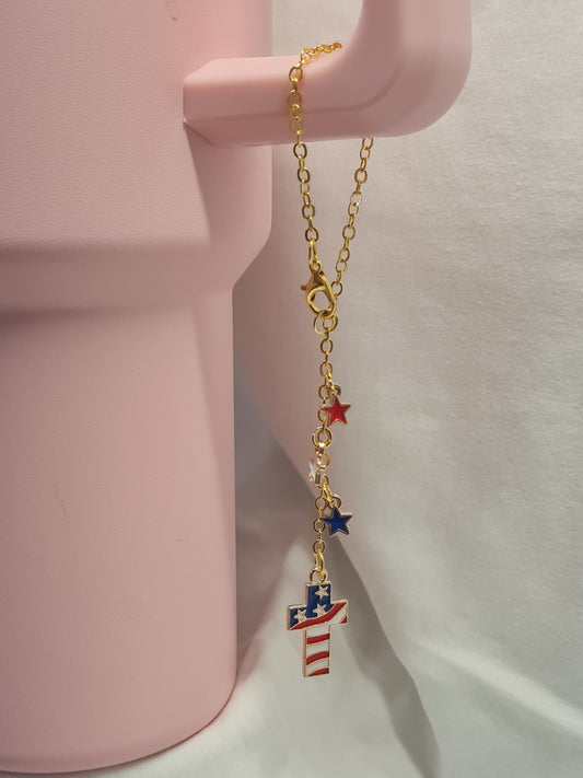 American Flag Cross Tumbler Charm ~ Stanley Cup Charm ~ Custom Made Charms ~ God Bless America Cup Charm ~ Cup Accessory ~ Memorial Day