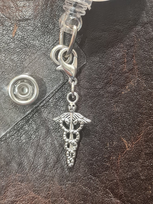 Caduceus ID Badge Reel Charm ~ Custom Made Charms ~ Badge Buddy ~ Badge Accessories ~ Medical Symbol ~ Medical Alert