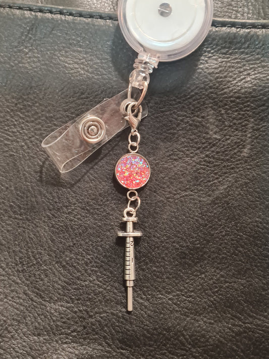 Hypodermic Needle Charm ~ Sparkling Charm ~ ID Badge Reel Charm ~ Custom Made Charms ~ Badge Buddy ~ Badge Accessories ~ Shot ~ Healthcare
