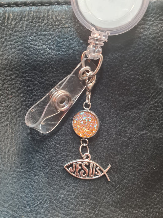 Jesus Charm ~ Sparkling Charm ~ ID Badge Reel Charm ~ Custom Made Charms ~ Badge Buddy ~ Badge Accessories ~ Jesus Fish ~ Christian Charm