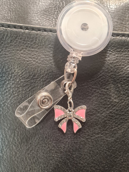 Bow Charm ~ ID Badge Reel Charm ~ Custom Made Charms ~ Badge Buddy ~ Badge Accessories ~ Sparkley Bow Charm