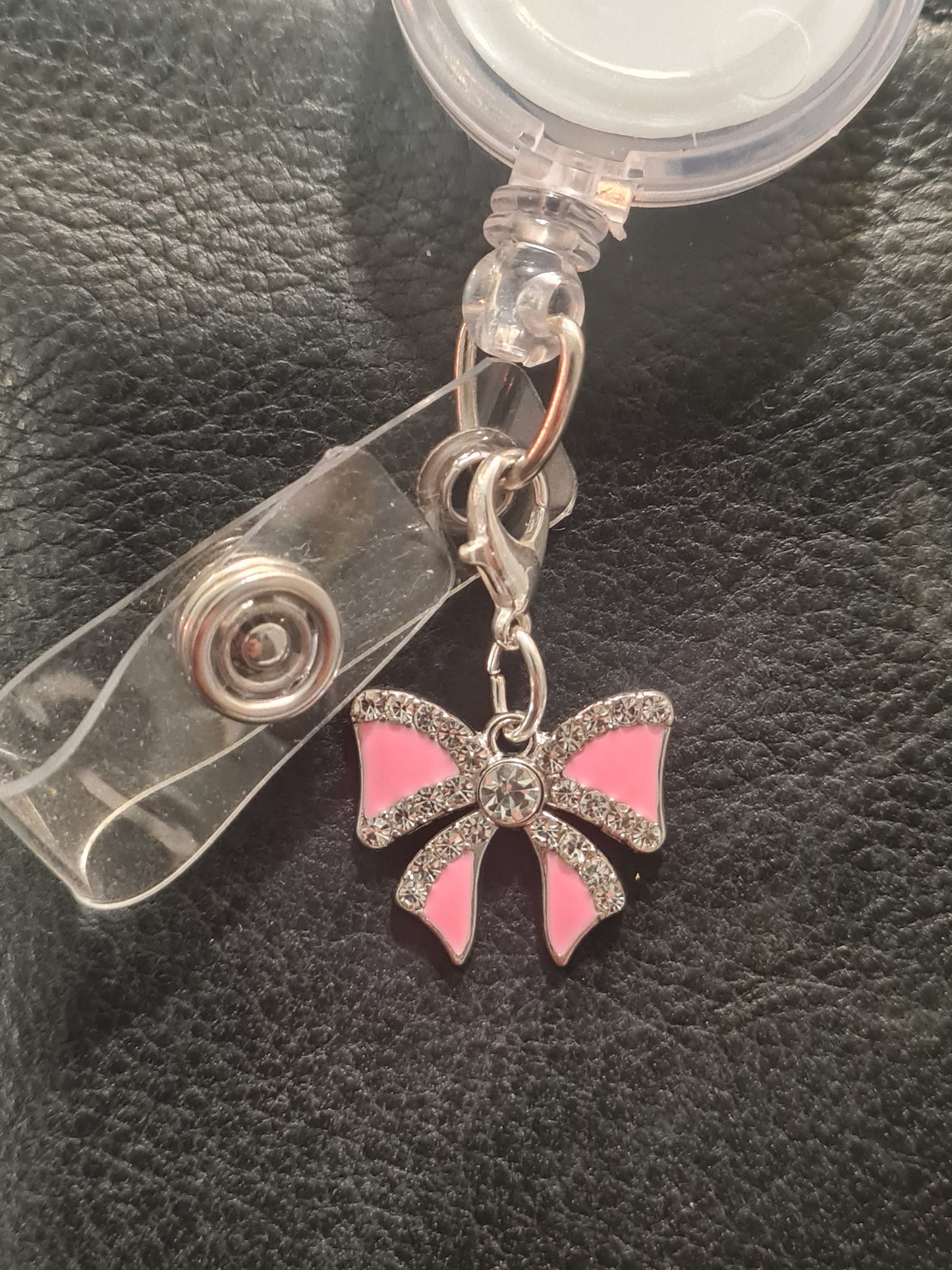 Bow Charm ~ ID Badge Reel Charm ~ Custom Made Charms ~ Badge Buddy ~ Badge Accessories ~ Sparkley Bow Charm