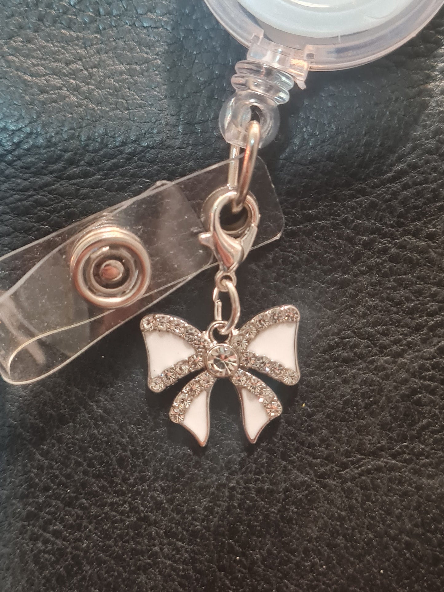 Bow Charm ~ ID Badge Reel Charm ~ Custom Made Charms ~ Badge Buddy ~ Badge Accessories ~ Sparkley Bow Charm