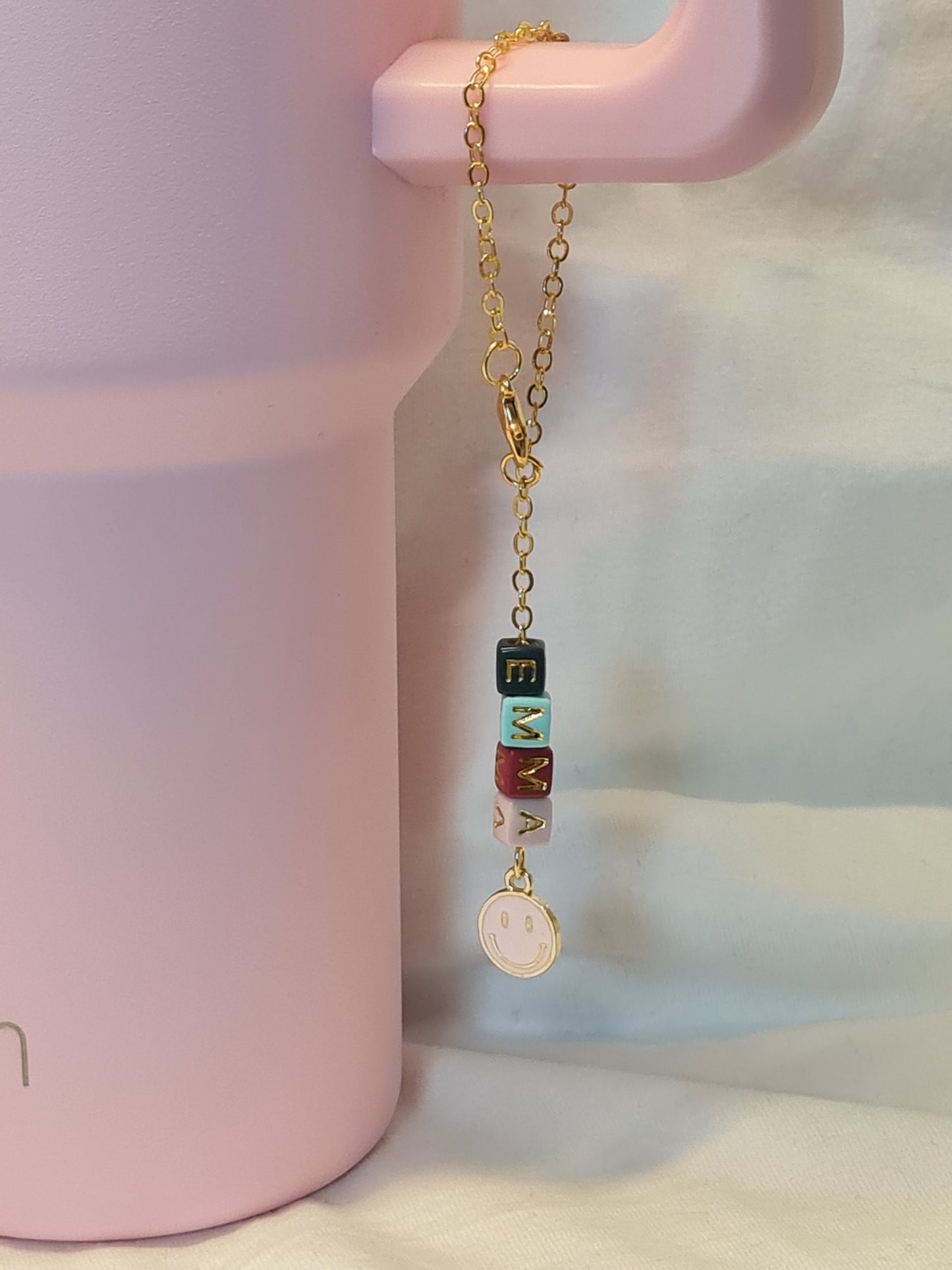 Personalized Tumbler Charm with Smiley Face Charm ~ Stanley Cup Charm ~ Custom Made Charms ~ Cup Handle Charm ~ Cup Charm ~ Cup Accessory