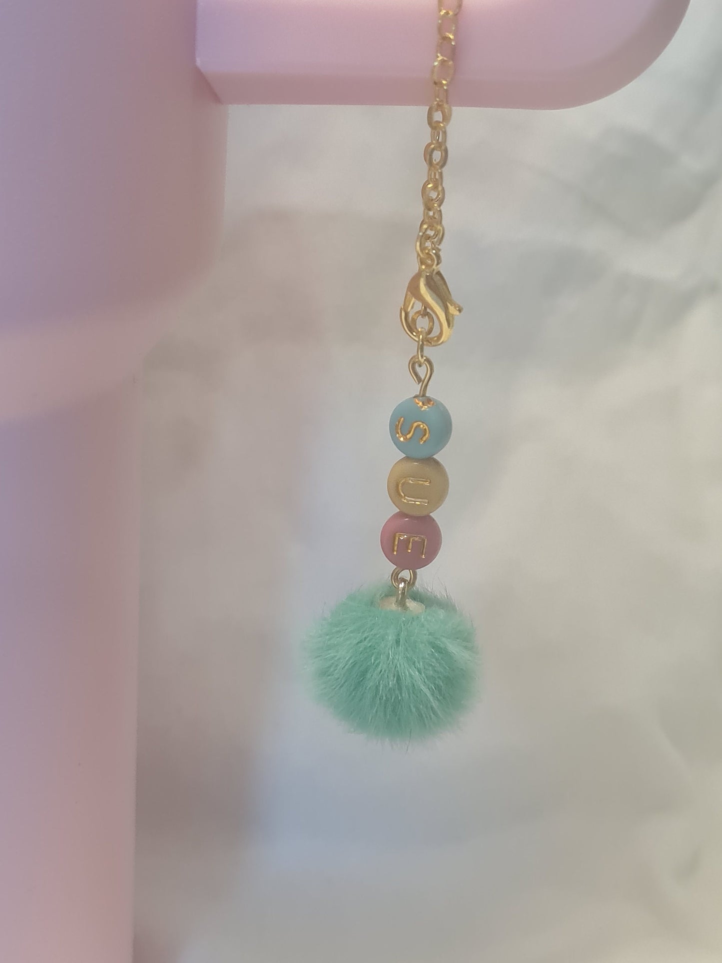 Personalized Tumbler Charm with Pompom ~ Stanley Cup Charm ~ Custom Made Charms ~ Cup Handle Charm ~ Cup Accessory