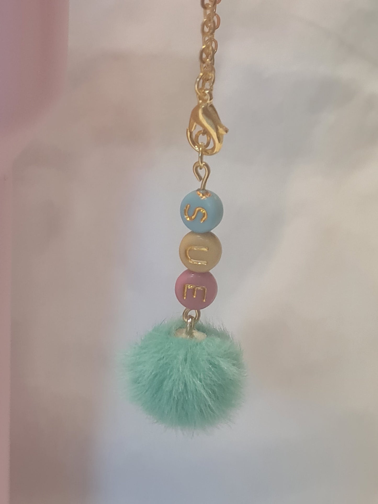 Personalized Tumbler Charm with Pompom ~ Stanley Cup Charm ~ Custom Made Charms ~ Cup Handle Charm ~ Cup Accessory