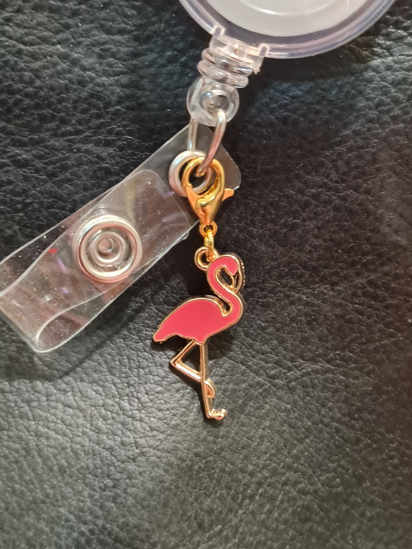 Flamingo ~ ID Badge Reel Charm ~ Custom Made Charms  ~ Badge Buddy ~ Badge Accessories ~ Beach Theme ~ Badge Charm