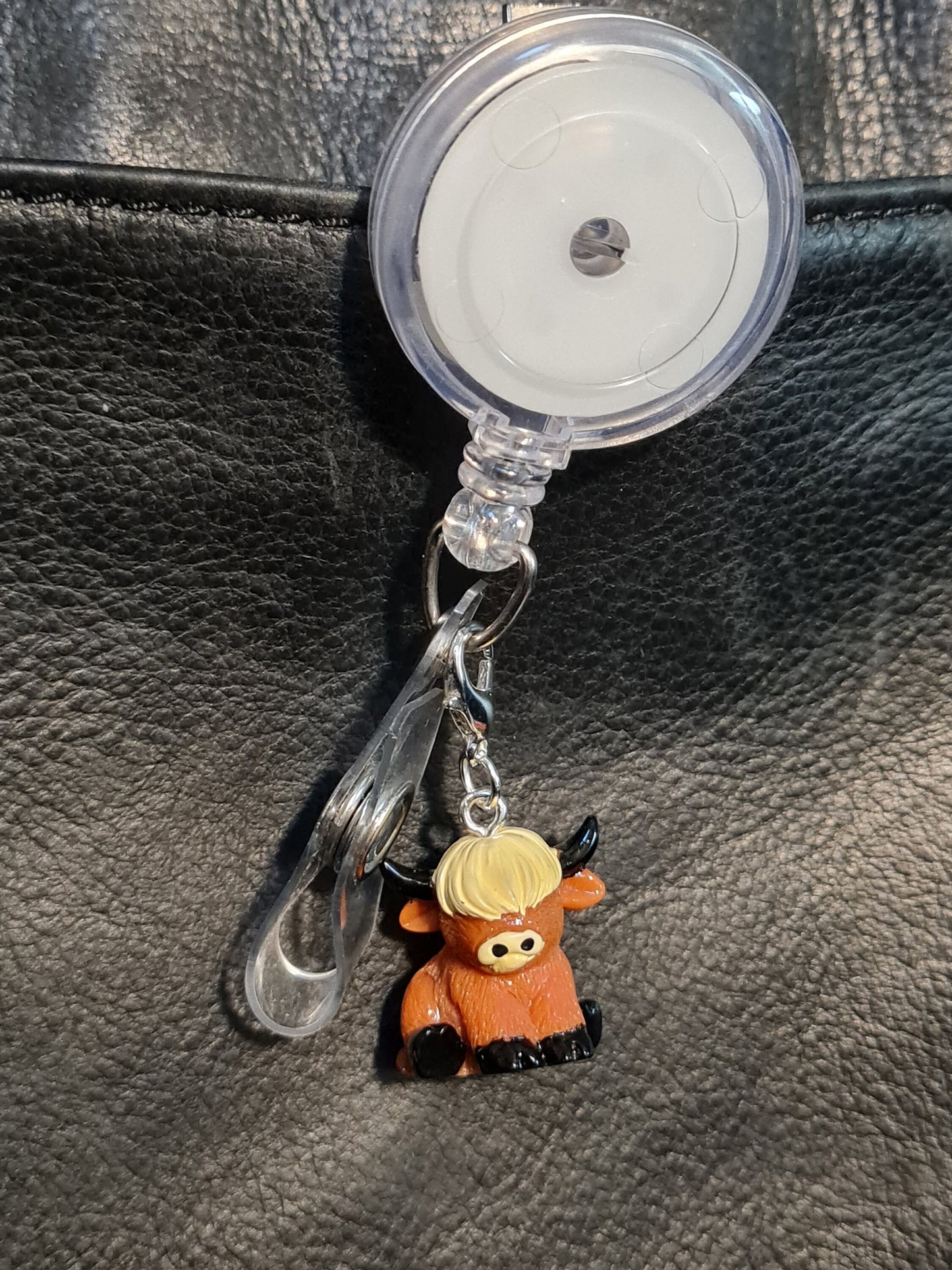Highland Cow ~ ID Badge Reel Charm ~ Custom Made Charms ~ Badge Buddy ~ Badge Accessories ~ Cow Charm ~ Wooly Cow ~ Hairy Cow