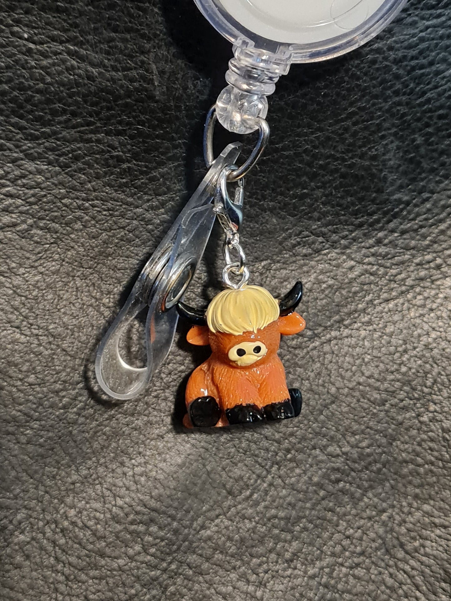 Highland Cow ~ ID Badge Reel Charm ~ Custom Made Charms ~ Badge Buddy ~ Badge Accessories ~ Cow Charm ~ Wooly Cow ~ Hairy Cow