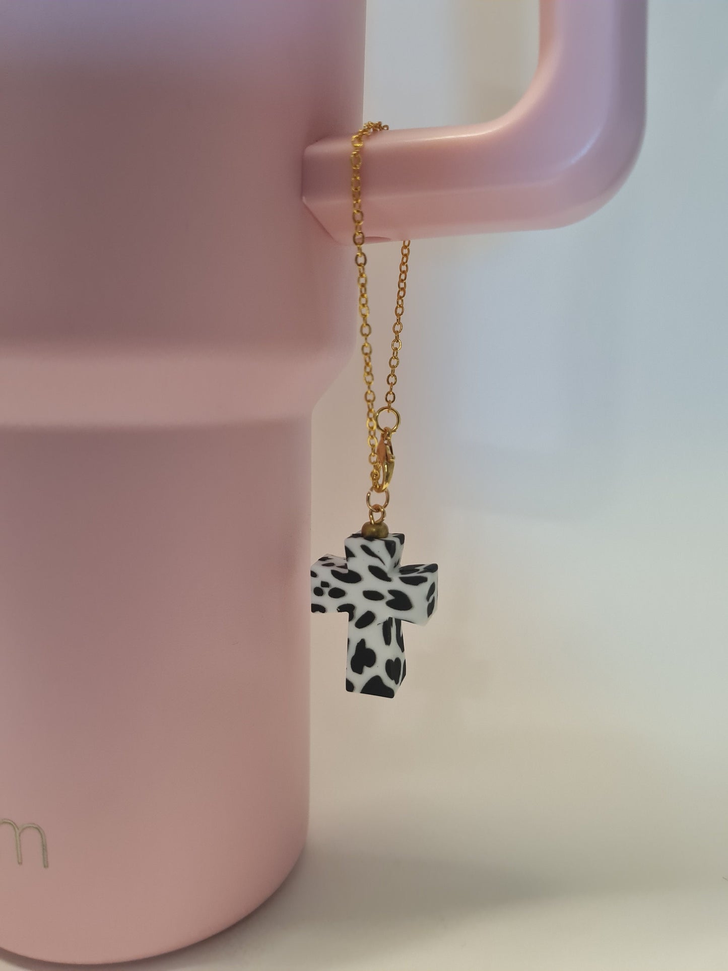 Cow Printed Cross Tumbler Charm ~ Stanley Cup Charm ~ Custom Made Charms ~ Cup Charm ~ Cup Handle Charm ~ Western ~ Christian