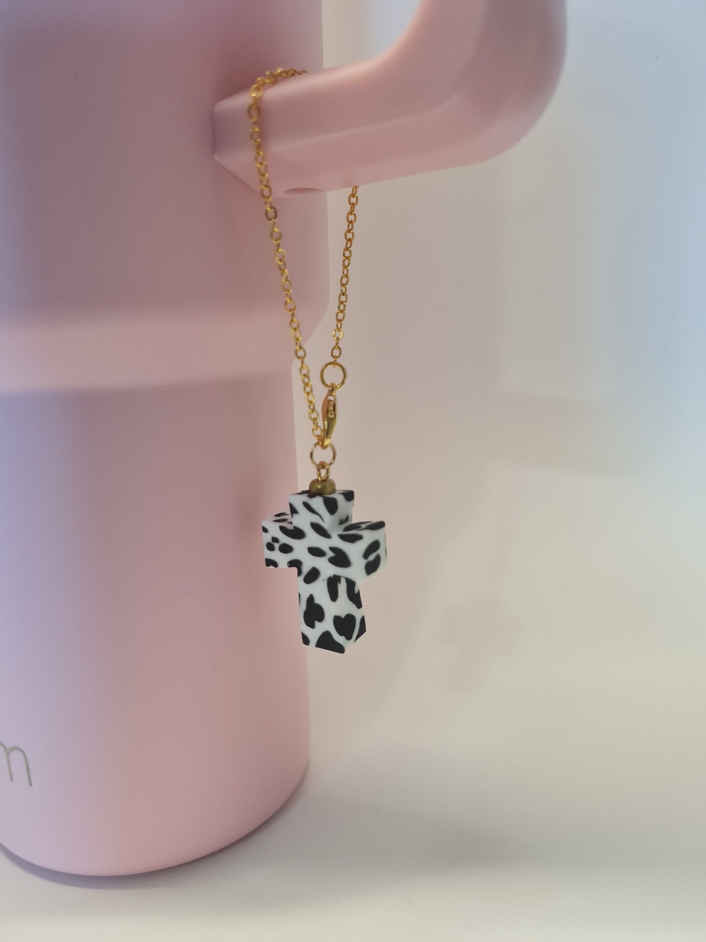 Cow Printed Cross Tumbler Charm ~ Stanley Cup Charm ~ Custom Made Charms ~ Cup Charm ~ Cup Handle Charm ~ Western ~ Christian