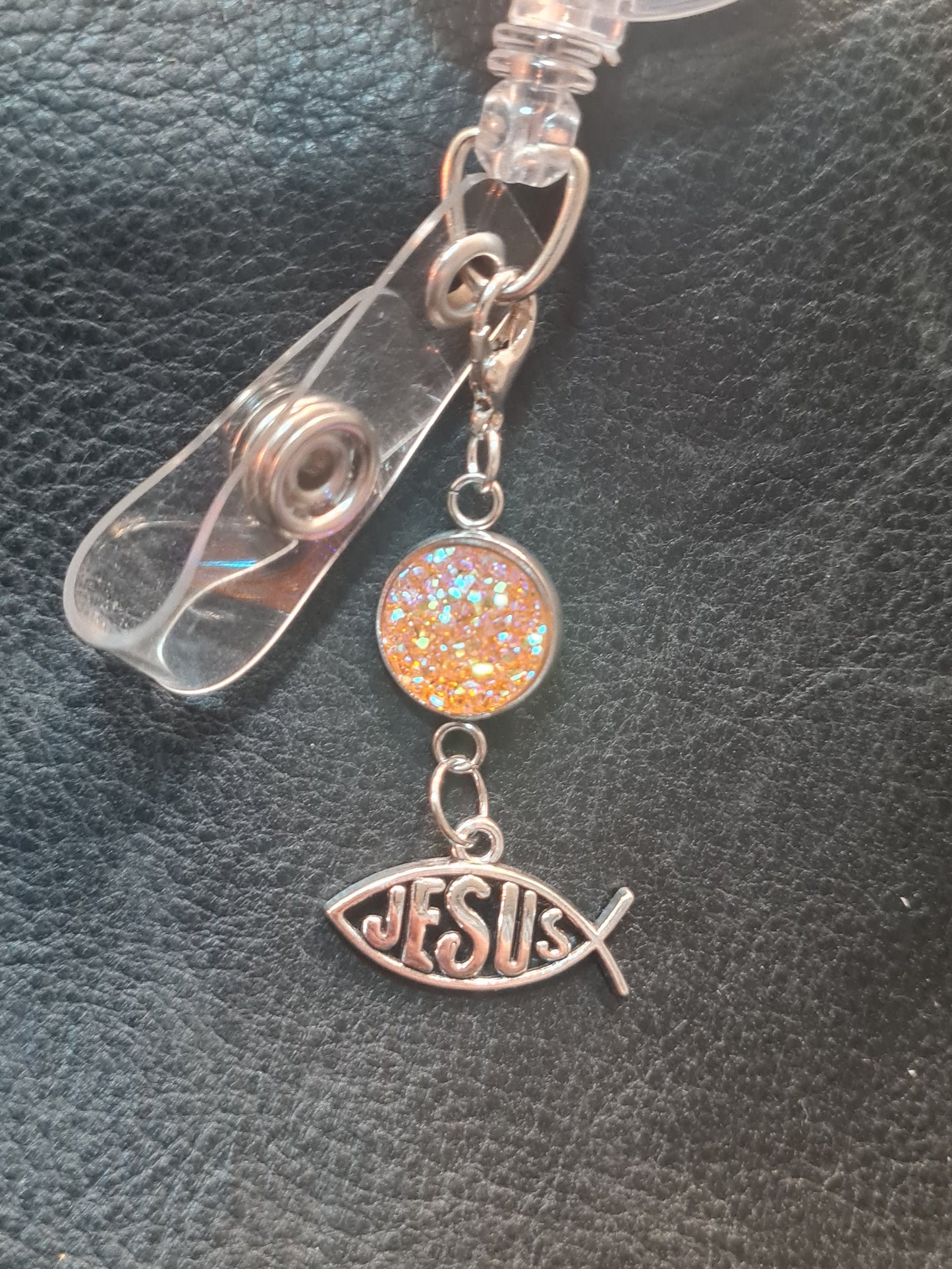 Jesus Charm ~ Sparkling Charm ~ ID Badge Reel Charm ~ Custom Made Charms ~ Badge Buddy ~ Badge Accessories ~ Jesus Fish ~ Christian Charm