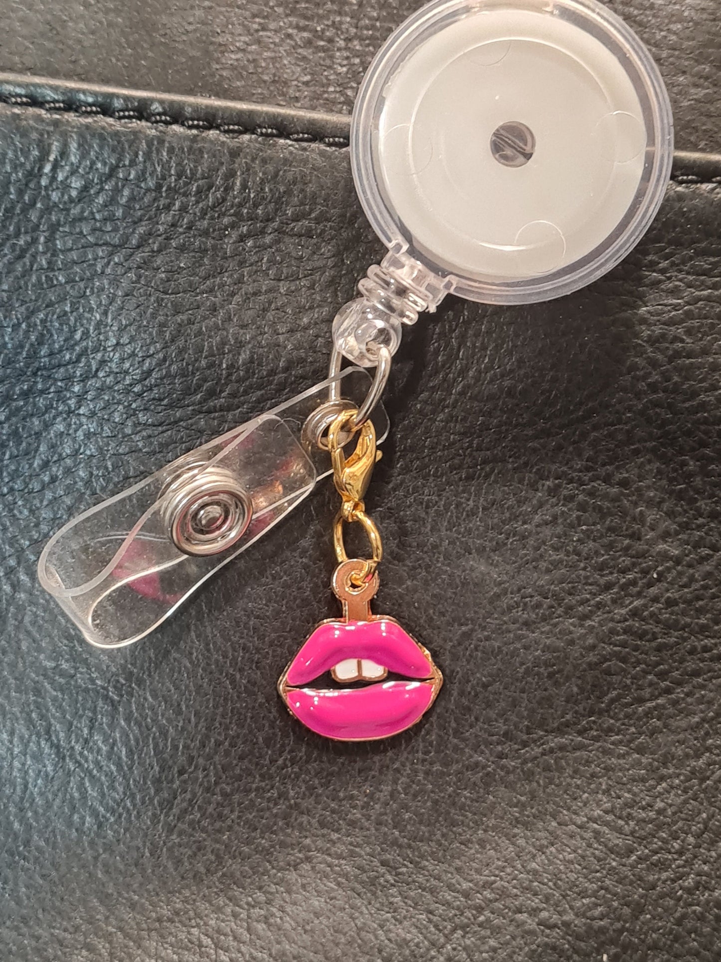 Lips ~ ID Badge Reel Charm ~ Custom Made Charms ~ Badge Buddy ~ Badge Accessories ~ Make-Up Artist