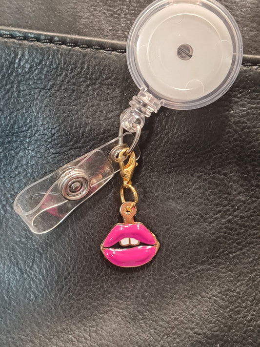 Lips ~ ID Badge Reel Charm ~ Custom Made Charms ~ Badge Buddy ~ Badge Accessories ~ Make-Up Artist
