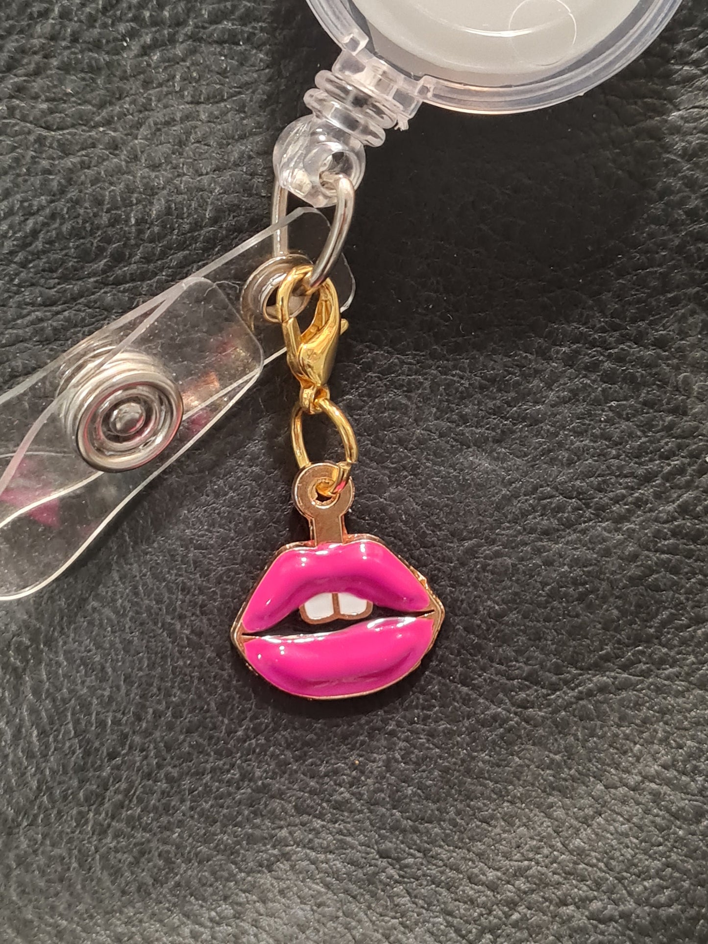 Lips ~ ID Badge Reel Charm ~ Custom Made Charms ~ Badge Buddy ~ Badge Accessories ~ Make-Up Artist
