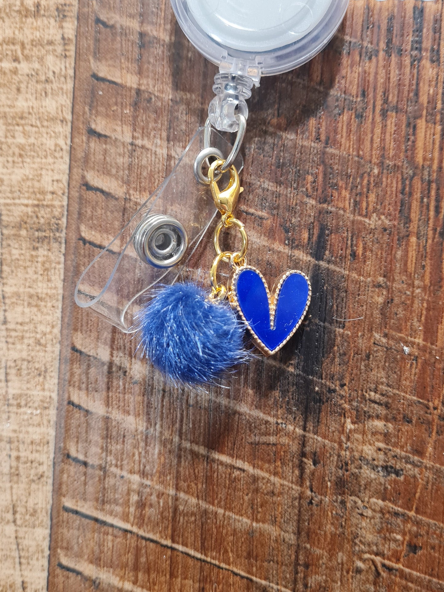 Heart with Pom Pom ~ ID Badge Reel Charm ~ Custom Made Charms ~ Badge Buddy ~ Badge Accessories