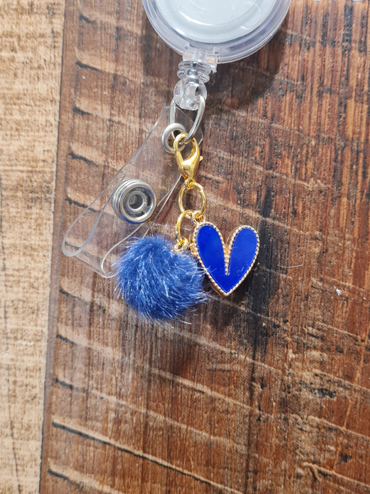 Heart with Pom Pom ~ ID Badge Reel Charm ~ Custom Made Charms ~ Badge Buddy ~ Badge Accessories