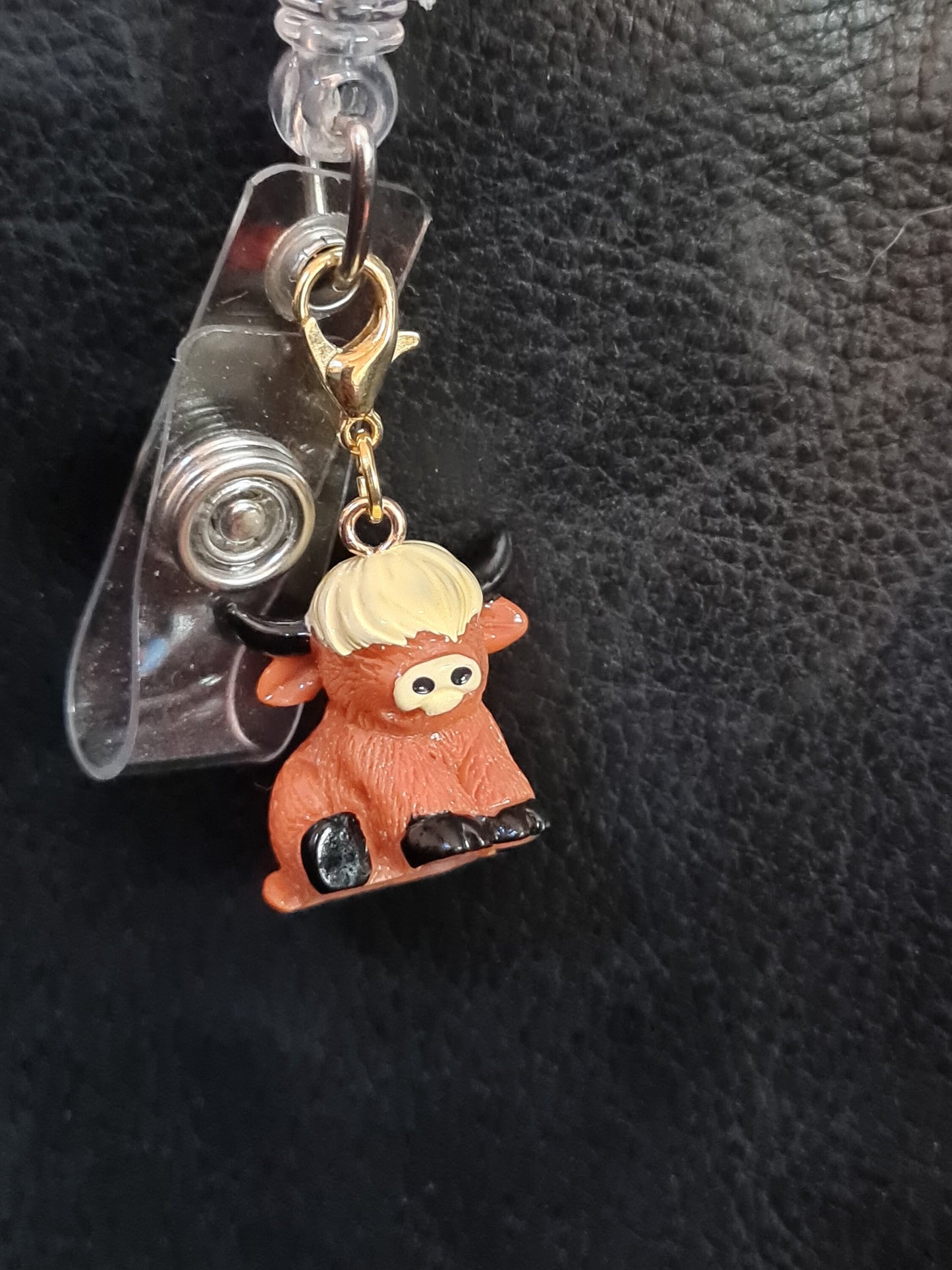 Highland Cow ~ ID Badge Reel Charm ~ Custom Made Charms ~ Badge Buddy ~ Badge Accessories ~ Cow Charm ~ Wooly Cow ~ Hairy Cow