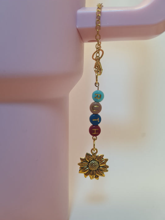 Personalized Tumbler Charm with Daisy ~ Stanley Cup Charm ~ Custom Made Charms ~ Cup Handle Charm ~ Cup Accessory ~ Daisy Cup Charm