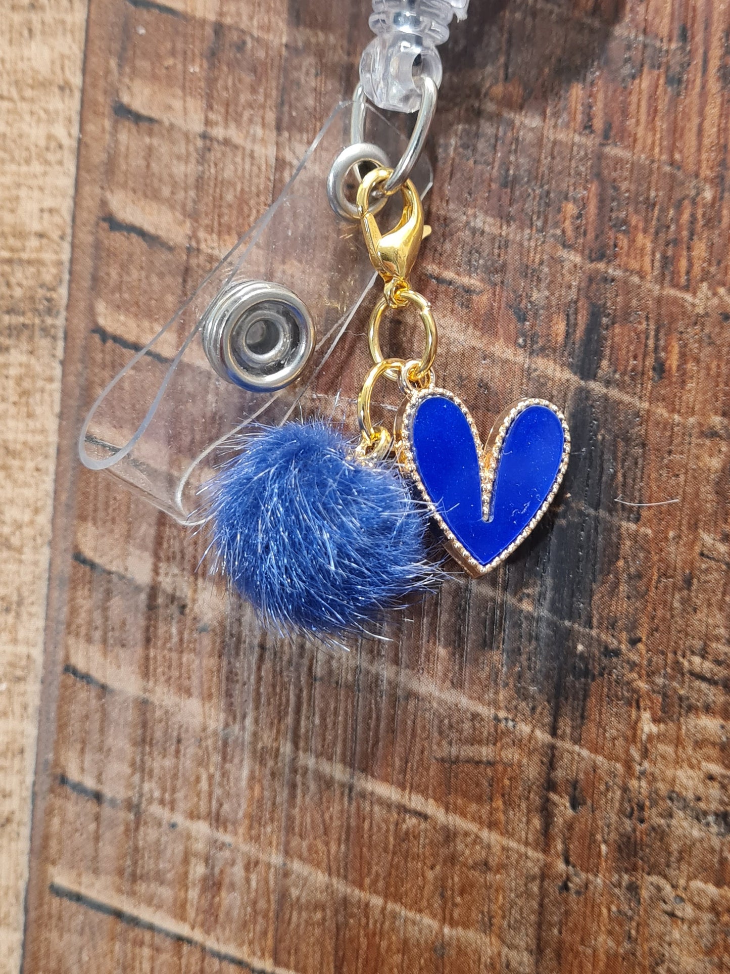 Heart with Pom Pom ~ ID Badge Reel Charm ~ Custom Made Charms ~ Badge Buddy ~ Badge Accessories