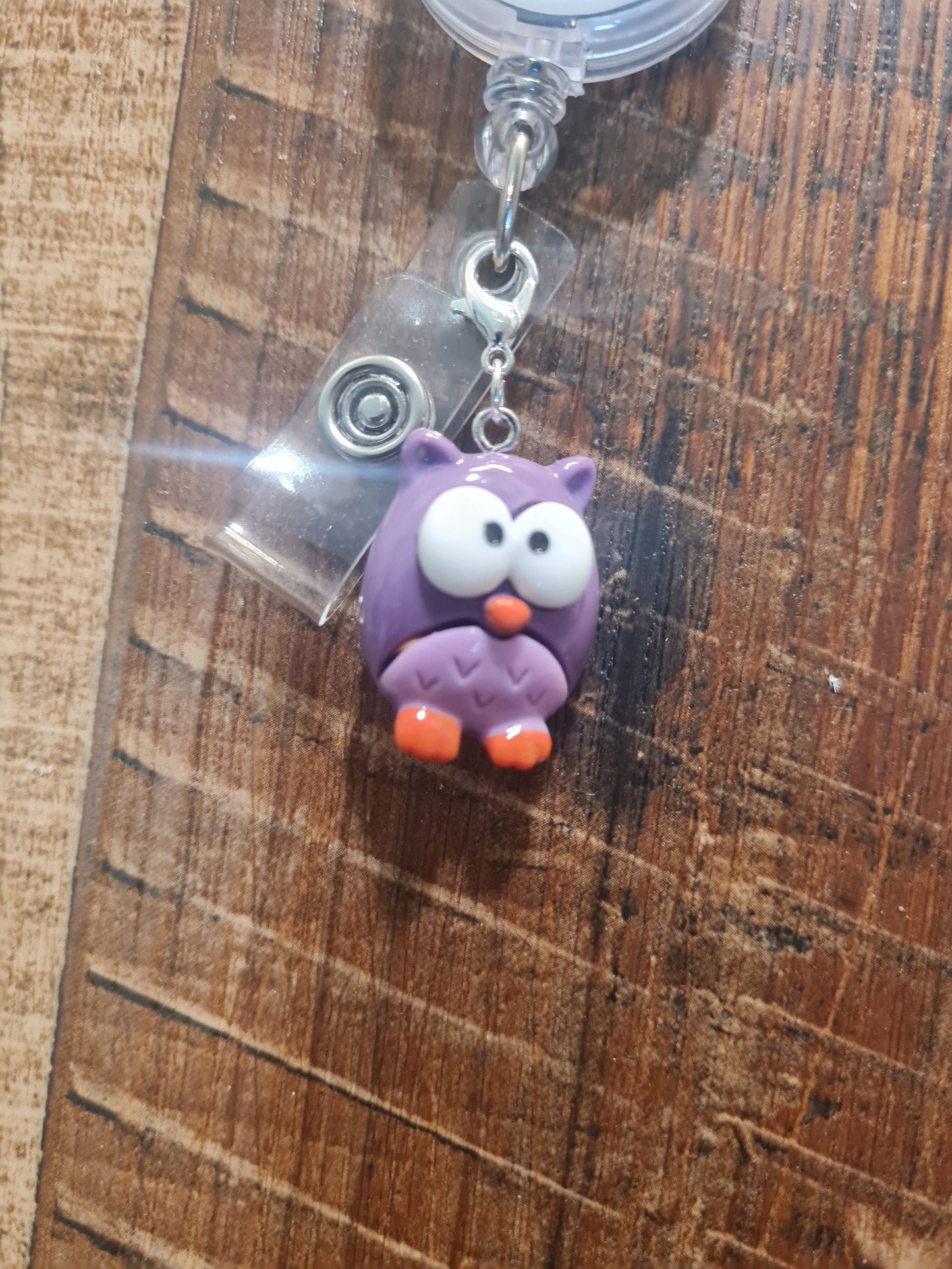 Owl ~ ID Badge Reel Charm ~ Custom Made Charms ~ Badge Buddy ~ Badge Accessories ~ Cartoon Owl