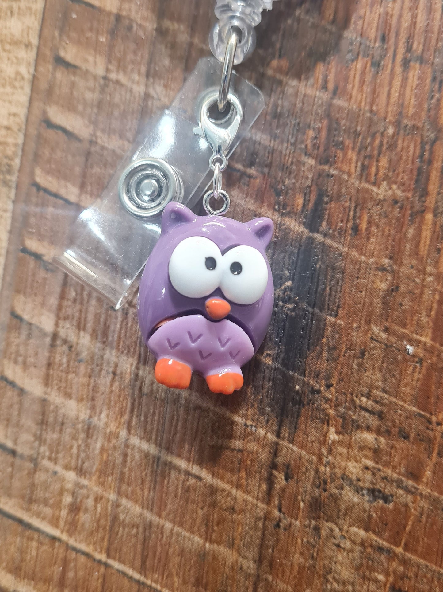 Owl ~ ID Badge Reel Charm ~ Custom Made Charms ~ Badge Buddy ~ Badge Accessories ~ Cartoon Owl