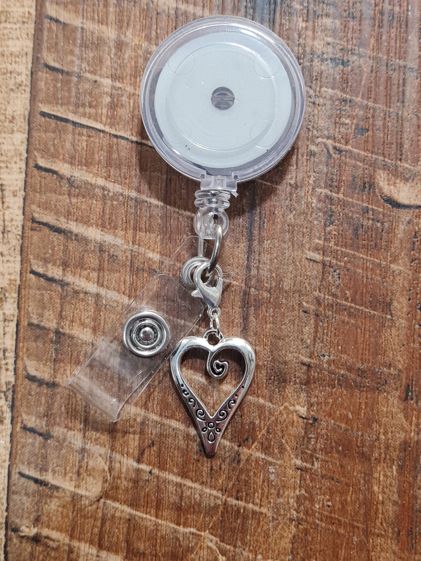 Filigree Heart ~ ID Badge Reel Charm ~ Custom Made Charms ~ Badge Buddy ~ Badge Accessories