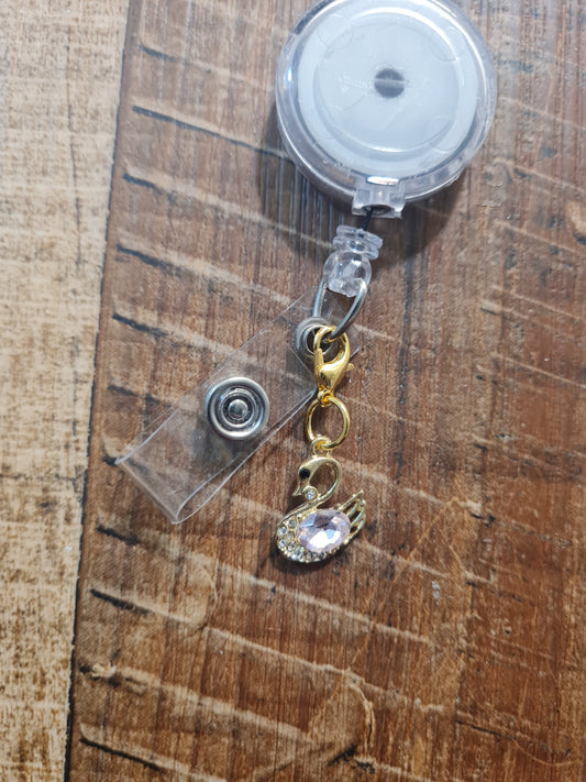 Swan ~ ID Badge Reel Charm ~ Custom Made Charms ~ Badge Buddy ~ Badge Accessories ~ Badge Charm ~ Swan Charm ~ Sparkly Charm