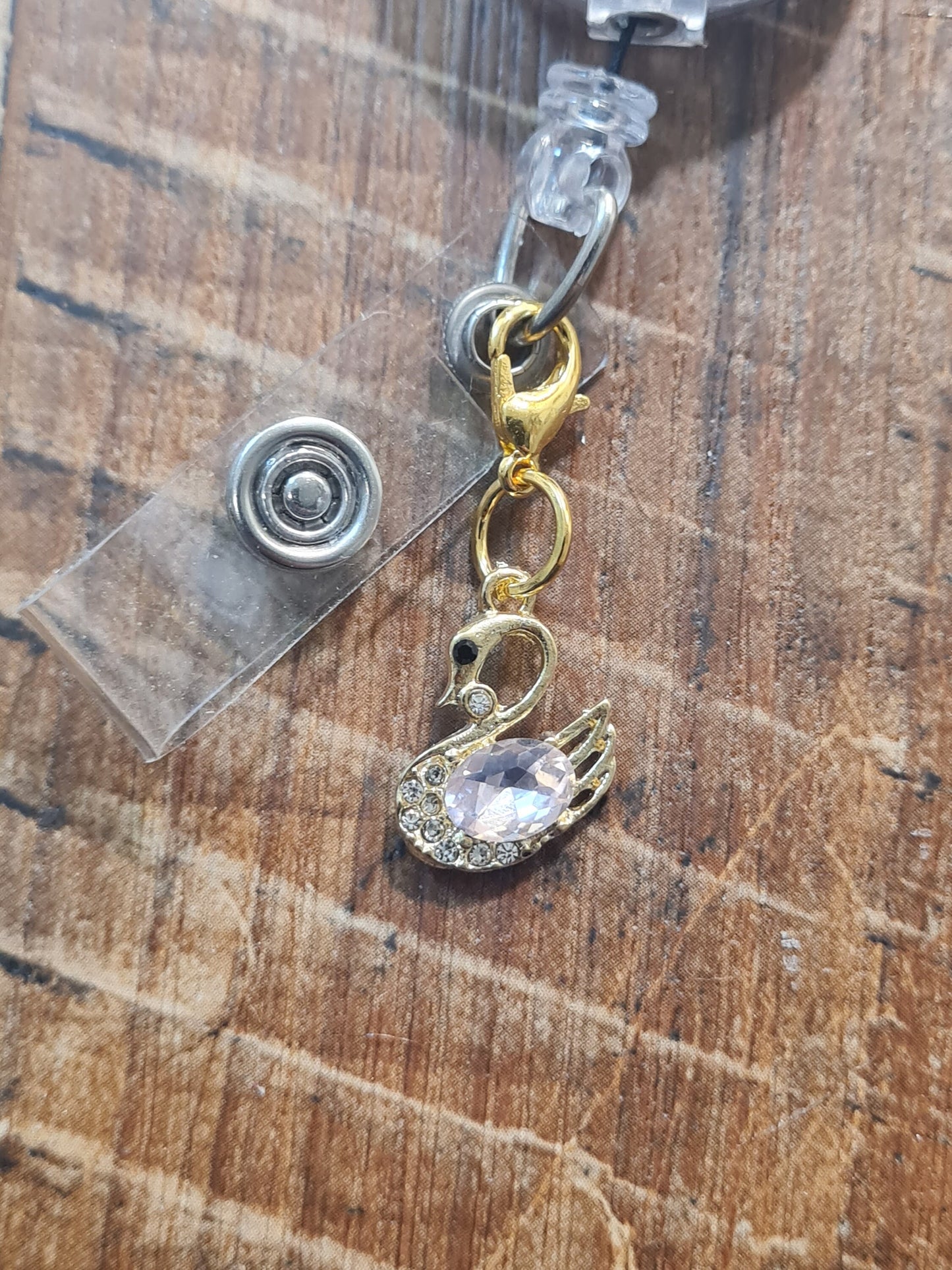 Swan ~ ID Badge Reel Charm ~ Custom Made Charms ~ Badge Buddy ~ Badge Accessories ~ Badge Charm ~ Swan Charm ~ Sparkly Charm